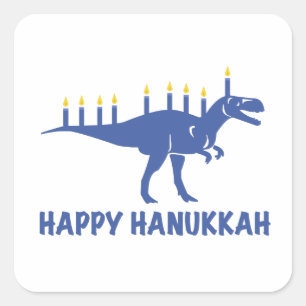 Lustigt Lycklig Hanukkah Dinosaur Menorah Candle Fyrkantigt Klistermärke