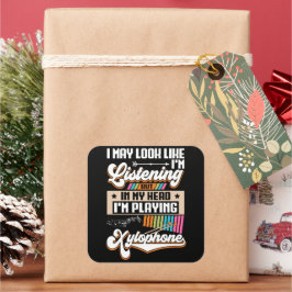 Lustigt lyssnande i mitt huvud Jag spelar Xylophon Fyrkantigt Klistermärke