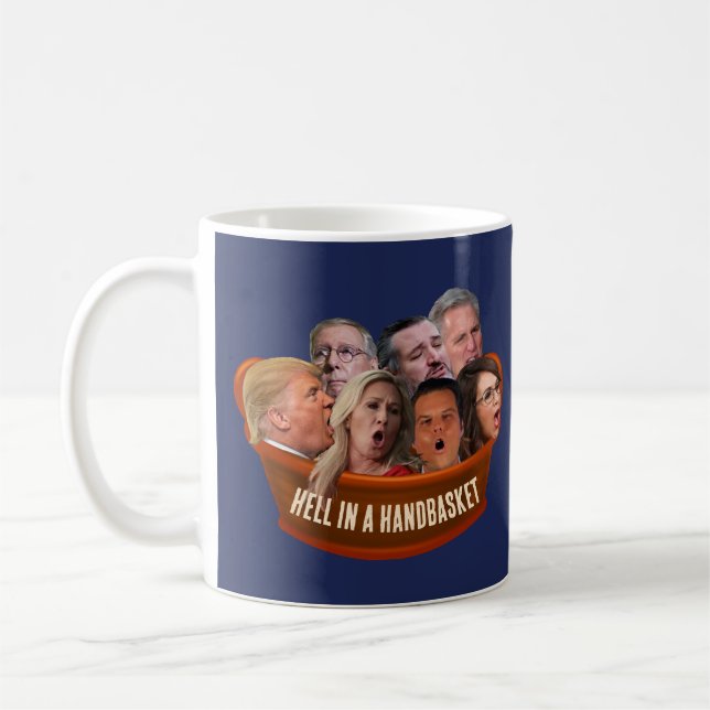 Lustigt MAGA Republicans helvetet i en handkorg Kaffemugg (Vänster)