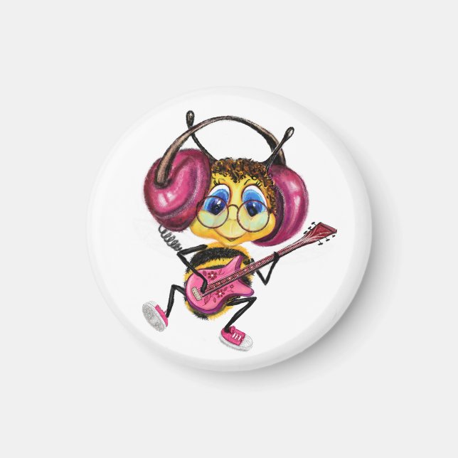 Lustigt Magnet med Guitar Player Bee (Framsidan)