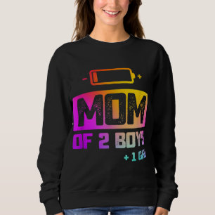 Lustigt Mamma av 2 pojkar 1 Flickor med låg batter T Shirt