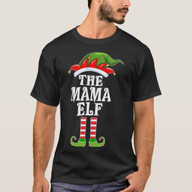 Lustigt matchande familj Mamman Elf-julkostu T Shirt (Framsida)