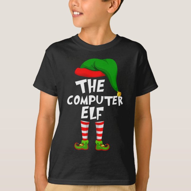 Lustigt matchande familjejul Datorn Elf T Shirt (Framsida)
