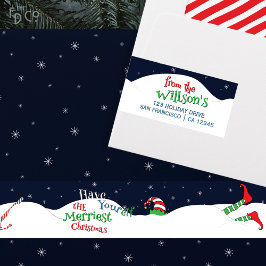 Lustigt med din Elf-jul-landning i Snö Etikettband