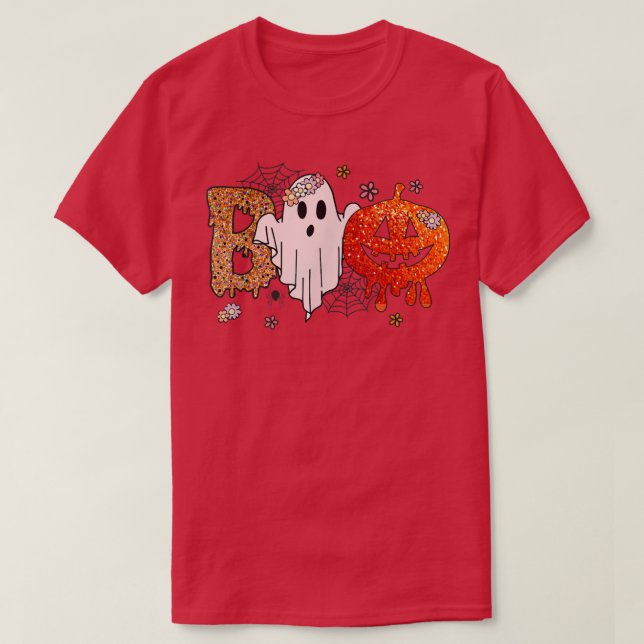 Lustigt med spöke och pumpor för halloween co t shirt (Design framsida)