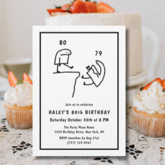 Lustigt Meme Humor Simple Black White 80 Birthday Inbjudningar