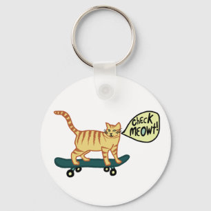 Lustigt MEOWT Skateboarding Cat Nyckelring
