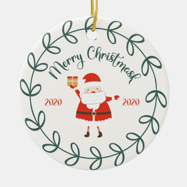 Lustigt merry christmask, Quarantine 2020 Julgransprydnad Keramik (Framsidan)