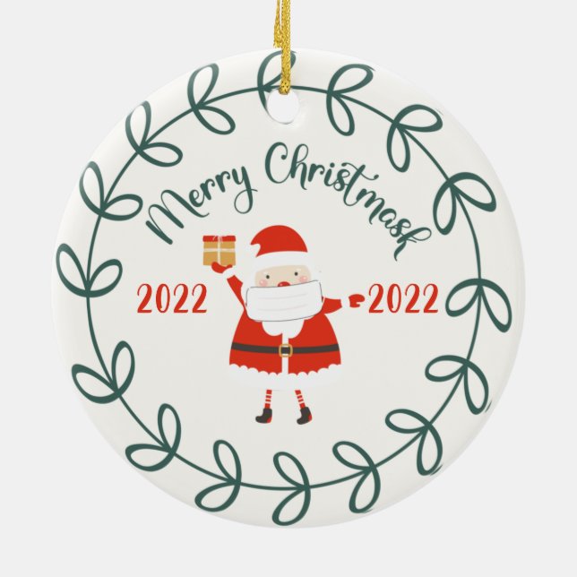 Lustigt merry christmask, Quarantine 2021 Julgransprydnad Keramik (Baksidan)