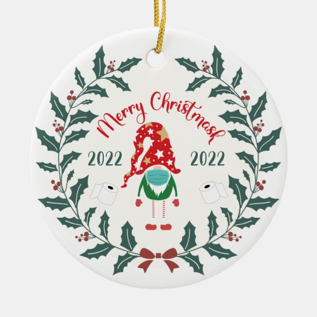 Lustigt merry christmask, Quarantine 2021 Julgransprydnad Keramik (Framsidan)