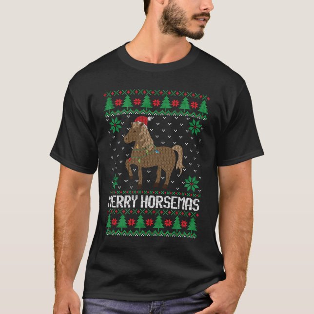 Lustigt merry horsemas ful jul sweater t shirt (Framsida)