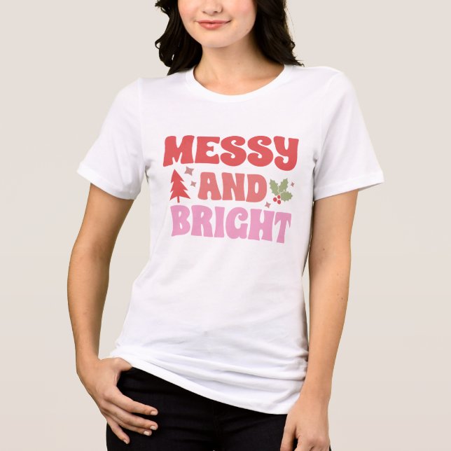 Lustigt Merry och Bright Kvinnor jul T Shirt (Framsida)