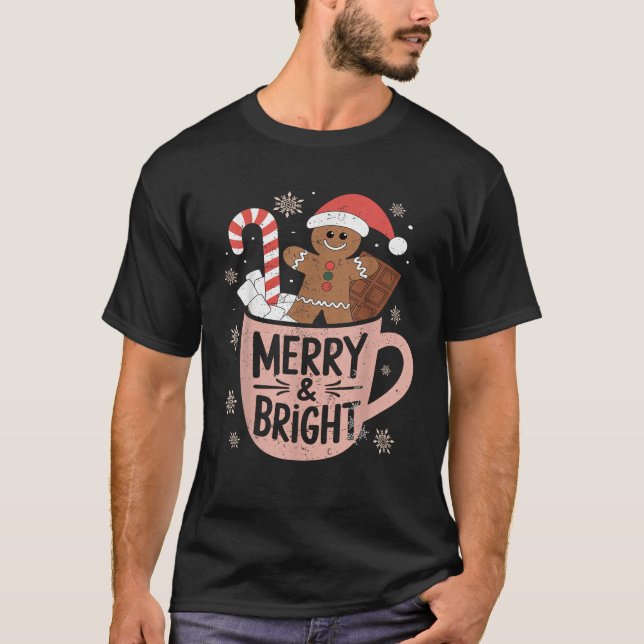 Lustigt merry och lätt julPepparkaksgubbe H T Shirt (Framsida)