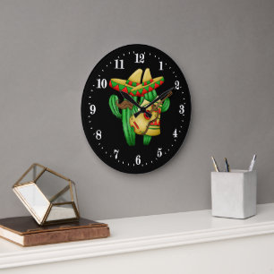 Lustigt mexikanskt cactus deka Large Clock Stor Klocka