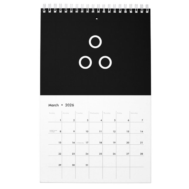 Lustigt minimalism Circles Black and White Kalender (Mar 2026)