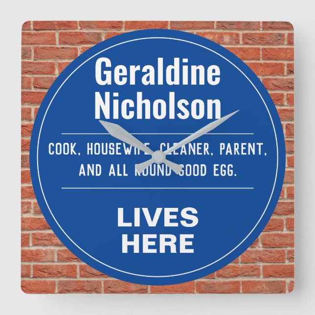 Lustigt minnesskylt fyrkantig klocka (Framsida)