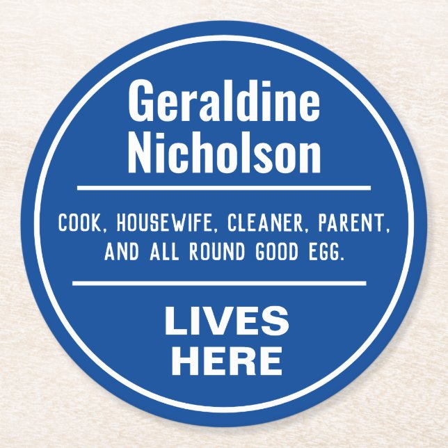 Lustigt minnesskylt underlägg papper rund (Framsidan)