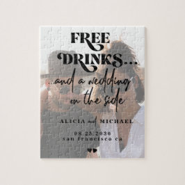 Lustigt modernt foto bröllop spara datum pussel