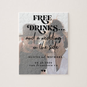 Lustigt modernt foto bröllop spara datum pussel