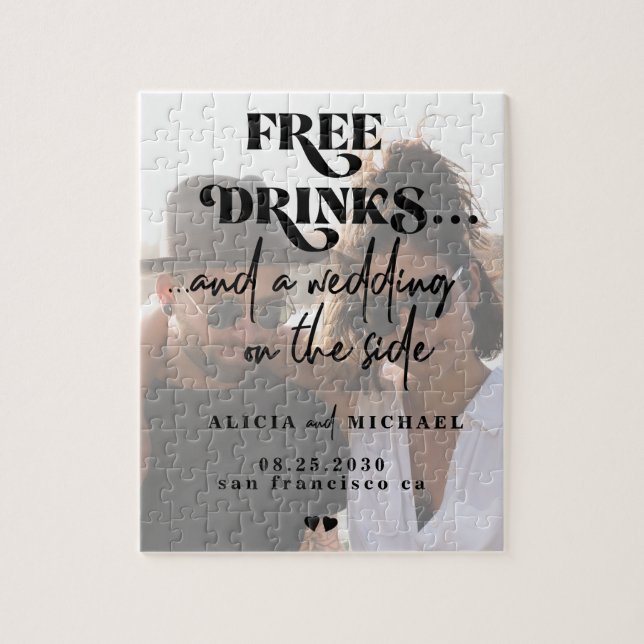 Lustigt modernt foto bröllop spara datum pussel (Vertikal)