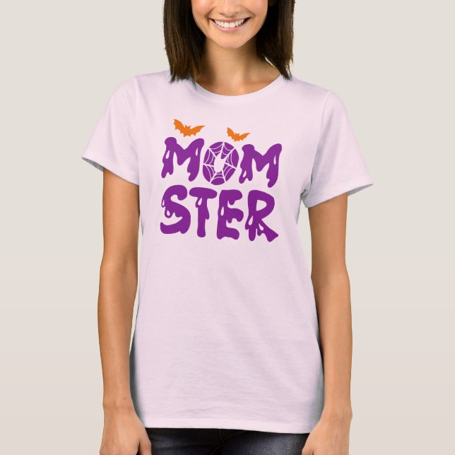 Lustigt "Momster" som kör Brev Halloween Mamma T Shirt (Framsida)