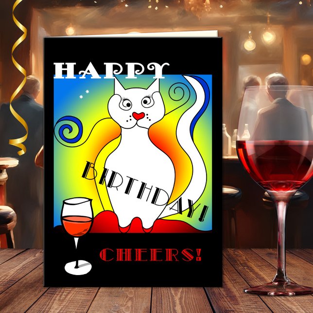 Lustigt mondrianskt födelsedagskort kort (Funny birthday greeting card with a Dutch design inspired by artist Piet Mondriaan or Mondrian)