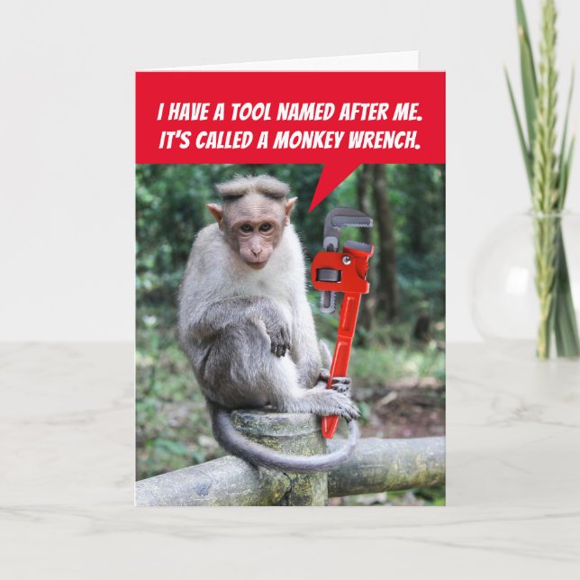 Lustigt Monkey Wrench, Hammered på din födelsedag Kort (Framsida)
