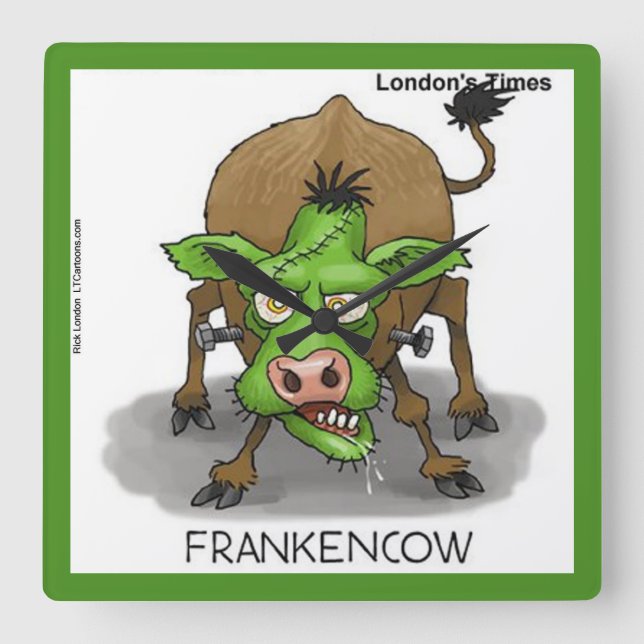 Lustigt monster Cow Square Wall Clock Fyrkantig Klocka (Framsida)