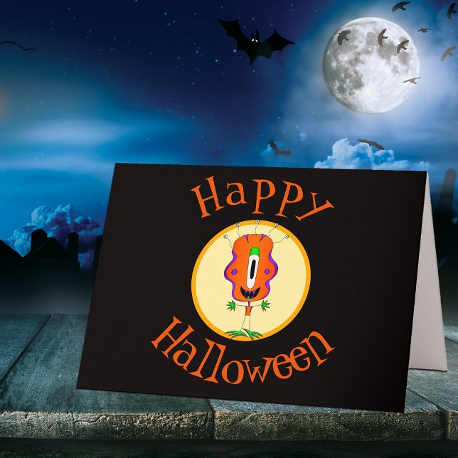 Lustigt, Monster, Halloween Kort (Hey! Take a look at this most awesome cartoon monster Halloween greeting card!)