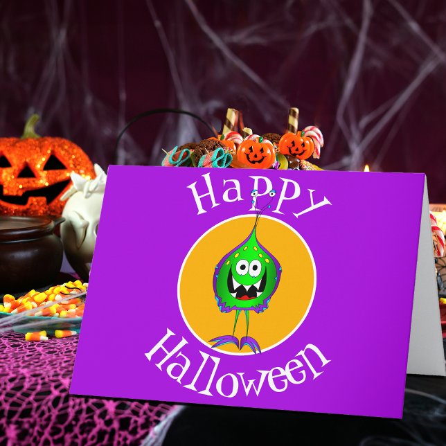 Lustigt, Monster, Halloween Kort (Take a look at this very cool cartoon monster Halloween greeting card!)