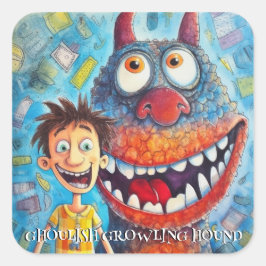 Lustigt monster Hund: Ghoulish Growling Hound Fyrkantigt Klistermärke