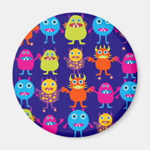Lustigt Monster Party Cute Creatons på Blue Magnet