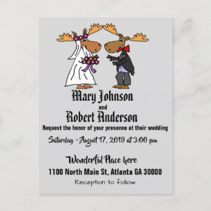 Lustigt moose Bride and Groom Wedding bjudande Inbjudan Vykort