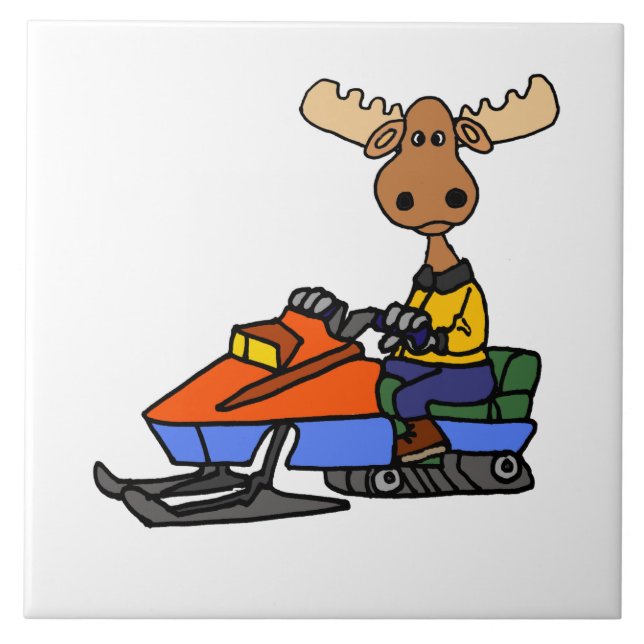 Lustigt moose Snowmobiling Kakelplatta (Framsidan)
