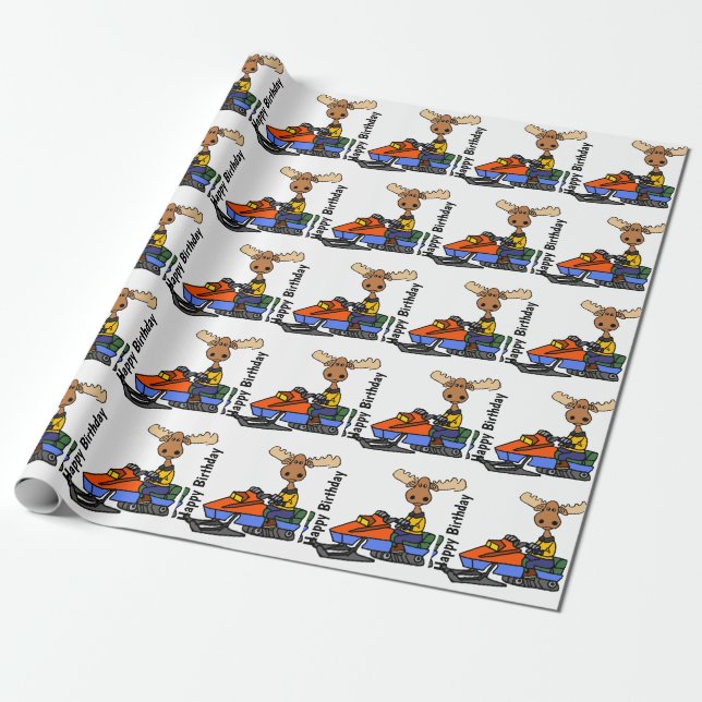 Lustigt moose Snowmobiling Presentpapper (Utrullad)