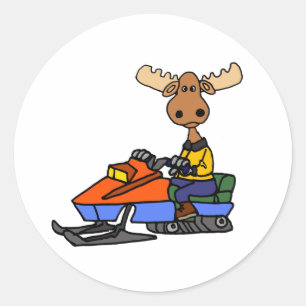 Lustigt moose Snowmobiling Runt Klistermärke
