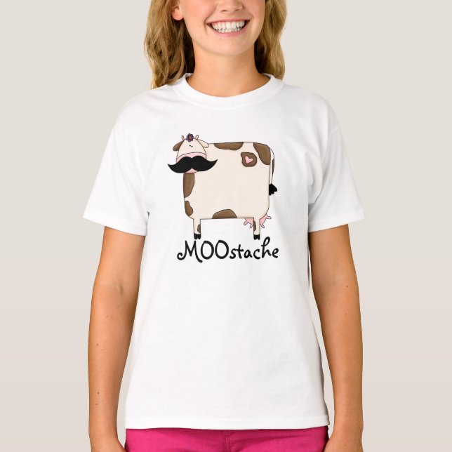 Lustigt MOOstache mustache-ko T-shirt (Framsida)