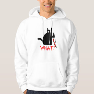 Lustigt Murderous Black Cat vad? Holding Knivar T- Hoodie