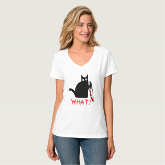 Lustigt Murderous Black Cat Vad? Holding Knivar T Shirt
