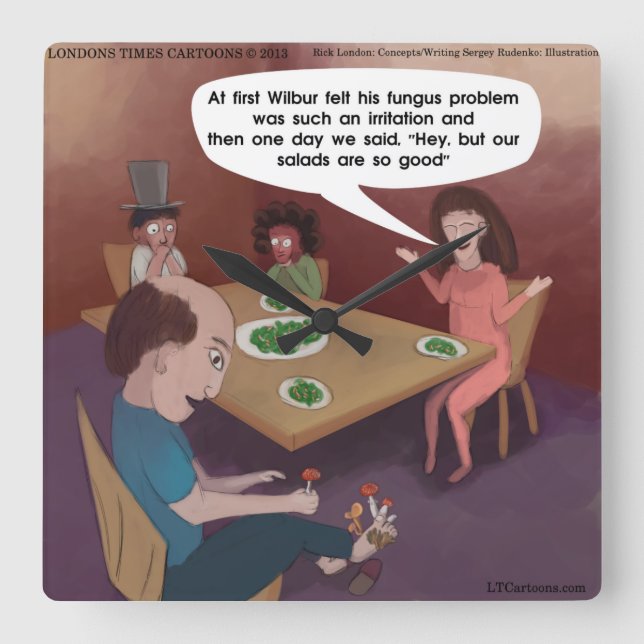 Lustigt Mushroom Salad Square Wall Clock Fyrkantig Klocka (Framsida)