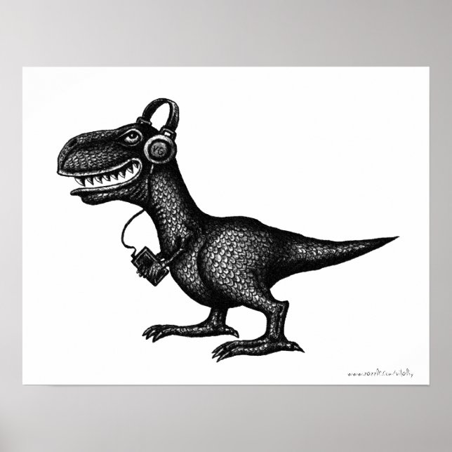 Lustigt musikdinosaur-pennan bläck teckning art po poster (Framsidan)
