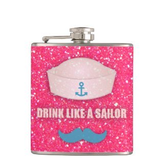 Lustigt Mustache dricker som en sjökolv Fickplunta