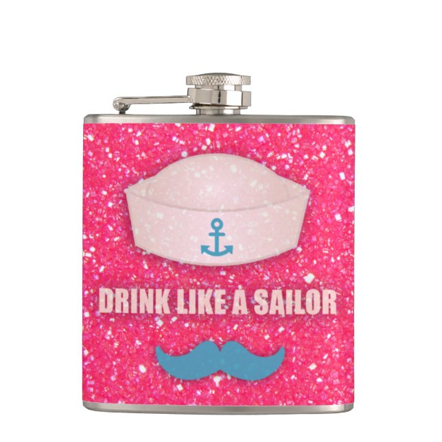 Lustigt Mustache dricker som en sjökolv Fickplunta (Framsidan)