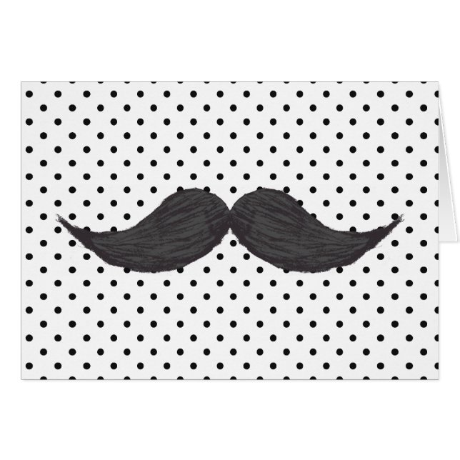Lustigt Mustache Teckning och Black Polka dots OBS Kort (Framsidan Horizontal)