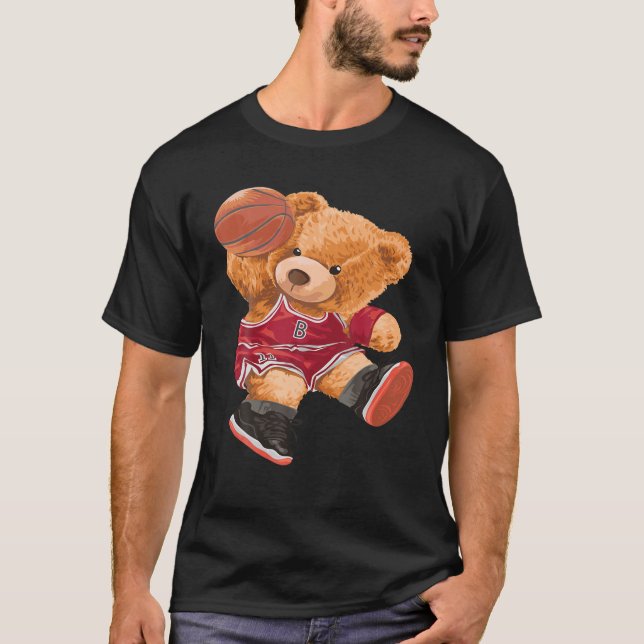 Lustigt Nalle Basketball Slam dunk Sport Cute C T Shirt (Framsida)