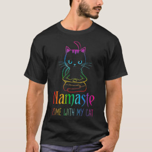 Lustigt Namaste hem med mitt katt Namastay Zen Kat T Shirt