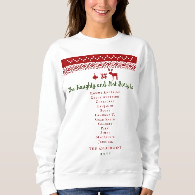 Lustigt Naughty Beklagar inte julfamiljen T Shirt (Framsida)