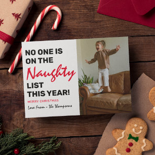 Lustigt "Naughty List" - fotojul Julkort