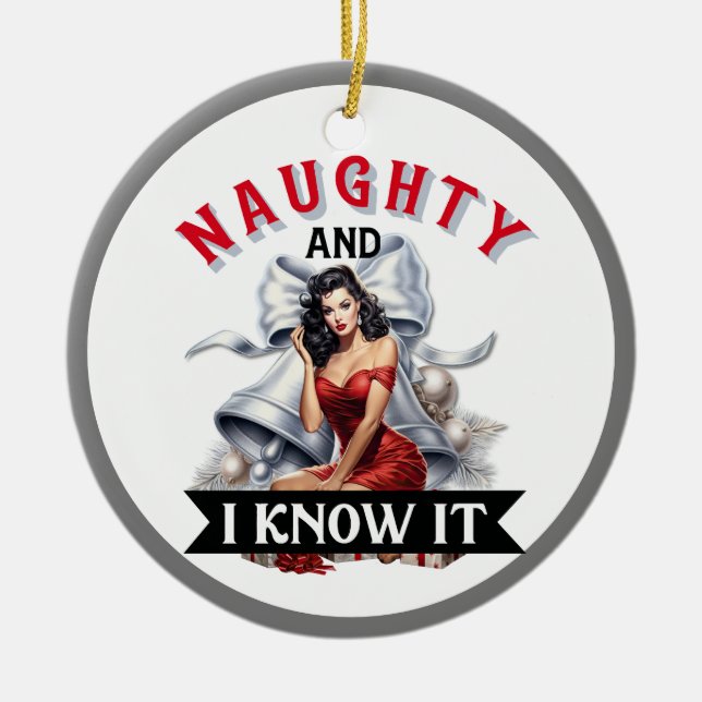 Lustigt Naughty och jag vet det Pinupet jul Julgransprydnad Keramik (Framsidan)
