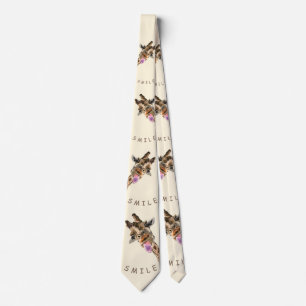 Lustigt Neck Tie med Playful Giraffe - Smile Text Slips